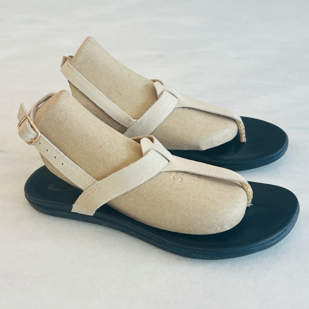 Olukai 'EKEKEU Women's Thong Slingback Sandals Tapa/Black Beige Size 7 - Picture 3 of 12